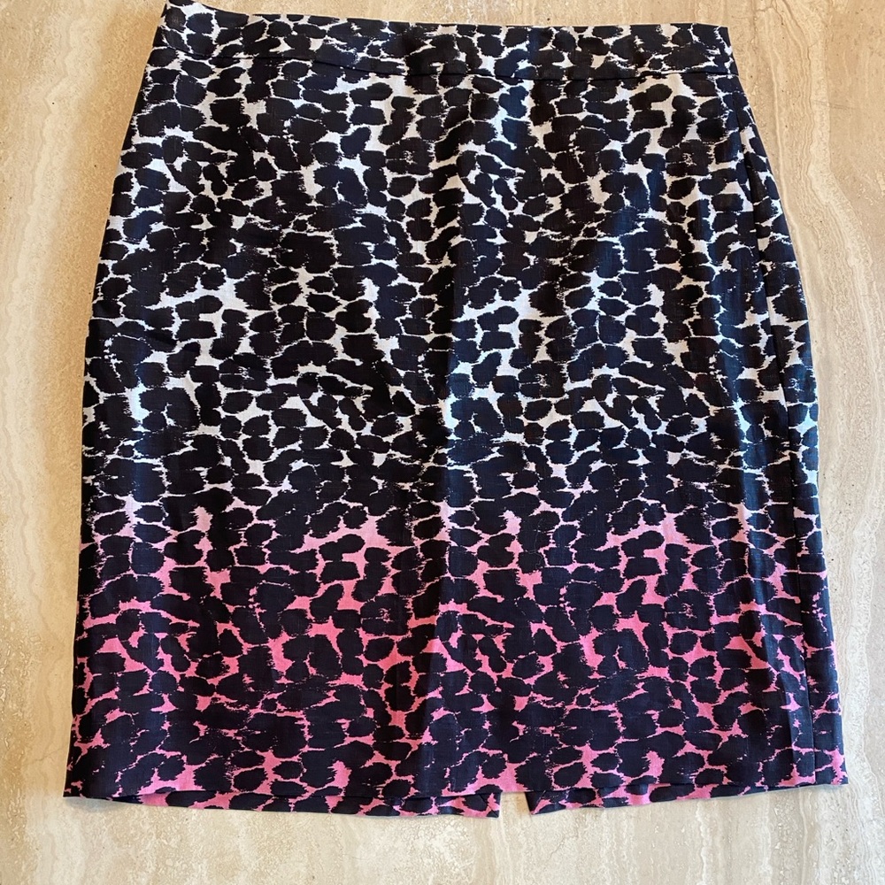 J. Crew Black & Pink Pencil Linen Skirt Sz 8